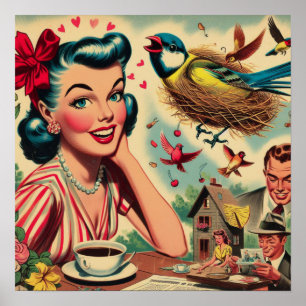 Retro Kitsch 1950s meisje illustratie Poster