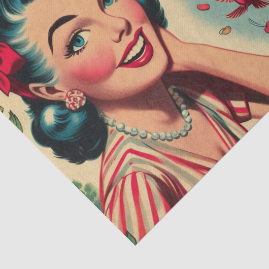 Retro Kitsch 1950s meisje illustratie Tissuepapier (Detail)