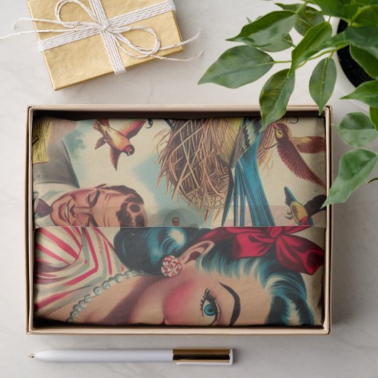 Retro Kitsch 1950s meisje illustratie Tissuepapier (Geschenk)