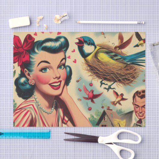 Retro Kitsch 1950s meisje illustratie Tissuepapier (Craft)