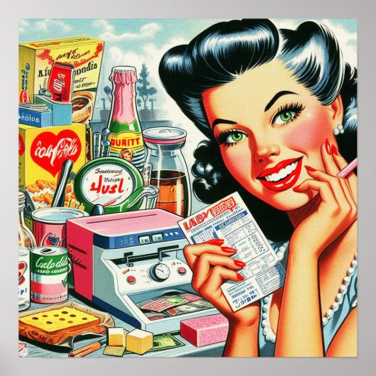 Retro Kitsch Mooi  Meisje Poster (Voorkant)