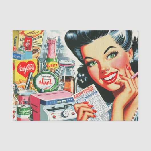 Retro Kitsch Mooi  Meisje Tissuepapier (Voorkant)