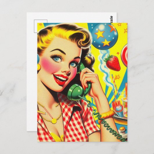 Retro Kitsch Pin Up Briefkaart (Voorkant / Achterkant)