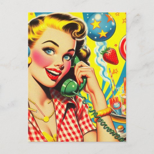 Retro Kitsch Pin Up Briefkaart (Voorkant)