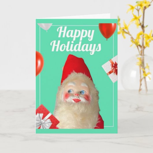  Retro Kitsch Santa Christmas Kaart (Gele Bloem)