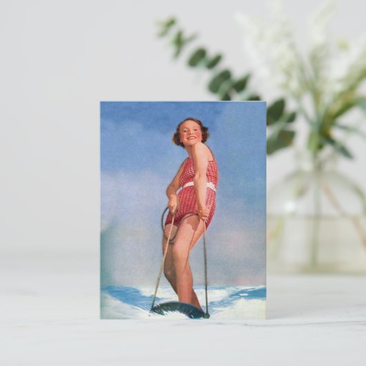  Retro Kitsch Women Water Skiing Boogie Briefkaart (Staand voorkant)
