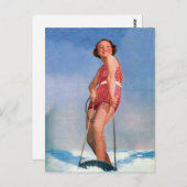 Retro Kitsch Women Water Skiing Boogie Briefkaart (Voorkant / Achterkant)