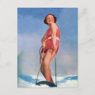 Retro Kitsch Women Water Skiing Boogie Briefkaart