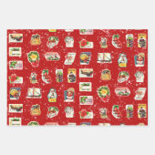 Retro Kitschy Kerst stickers 3 Kleur Inpakpapier Vel (Voorkant 2)
