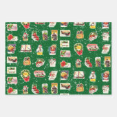 Retro Kitschy Kerst stickers 3 Kleur Inpakpapier Vel (Voorkant)