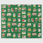  Retro Kitschy Kerst stickers op Groen Cadeaupapier (Vlak)