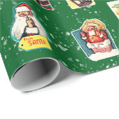  Retro Kitschy Kerst stickers op Groen Cadeaupapier (Rol Hoek)