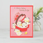 Retro Kitten 50s Sweet Pink Valentijn Feestdagenkaart (Staand voorkant)