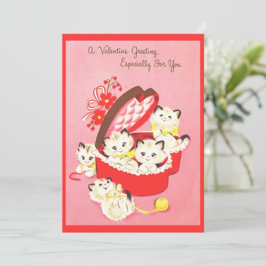  Retro Kitten 50s Sweet Pink Valentijn Feestdagenkaart (Staand voorkant)