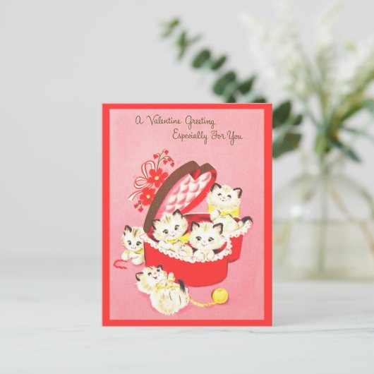  Retro Kitten 50s Sweet Pink Valentijn Feestdagenkaart (Staand voorkant)