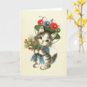 Retro Kitten Holiday-kaart Kaart (Gele Bloem)