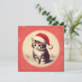 Retro Kitten in Santa Hat Feestdagenkaart (Staand voorkant)