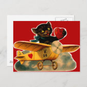 retro kitten in vliegtuig Valentijn Feestdagenkaart (Voorkant / Achterkant)
