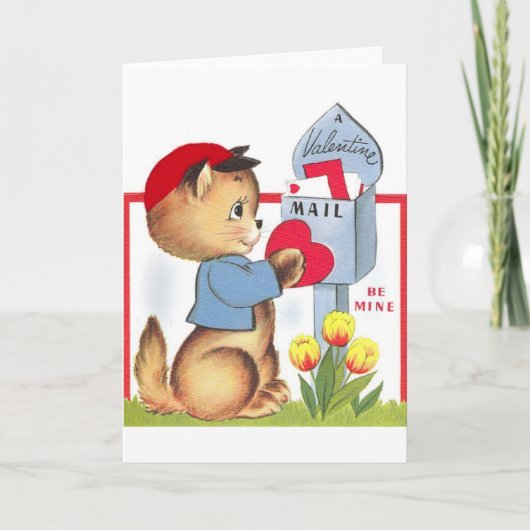 Retro Kitten / Kat Valentijnsdag Kaart (Voorkant)