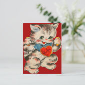 retro kitten met hart Valentijn Kaart (Staand voorkant)