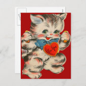 retro kitten met hart Valentijn Kaart (Voorkant / Achterkant)