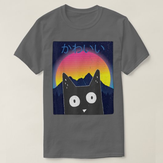 Retro Kitten Neko Synthwave Japan 80s Manga Haraju T-shirt (Design voorkant)