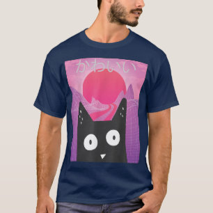 Retro Kitten Neko Synthwave Japan 80s Manga Haraju T-shirt