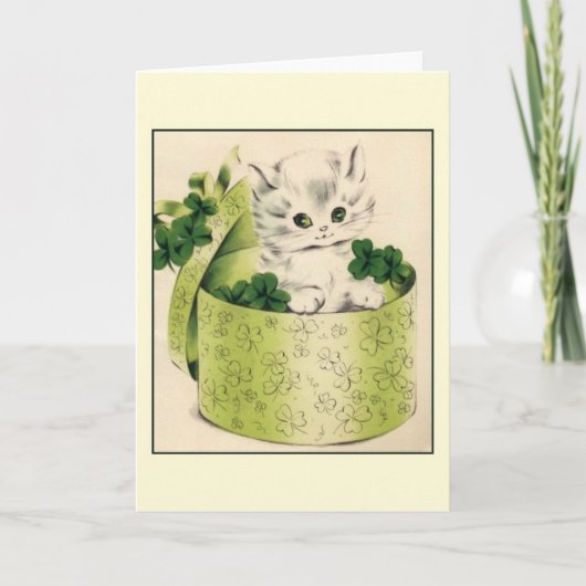 Retro Kitten Saint Patrick's Day Note Kaart (Voorkant)