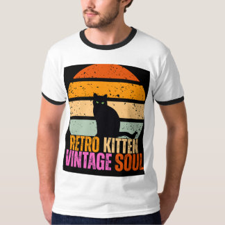 Retro Kitten Vintage Soul Zwarte Kat Sunset Grafis T-shirt