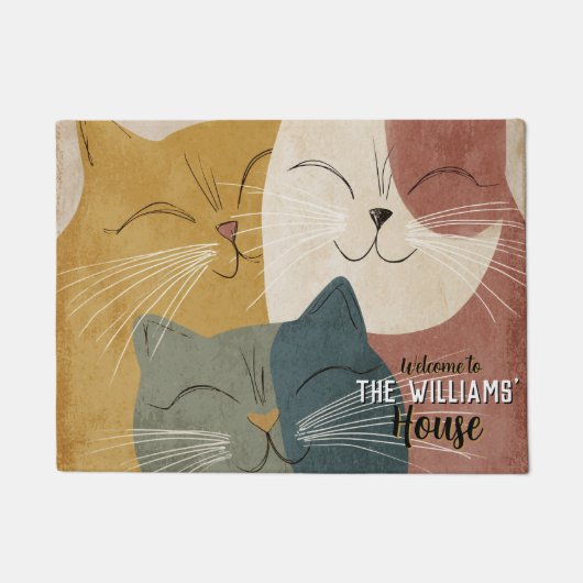 Retro Kittens Huis Interieur Decor Welkom Deurmat (Voorkant)