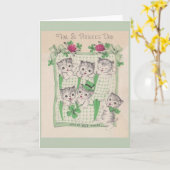 Retro Kittens St. Patrick's Day Wenskaart Kaart (Gele Bloem)