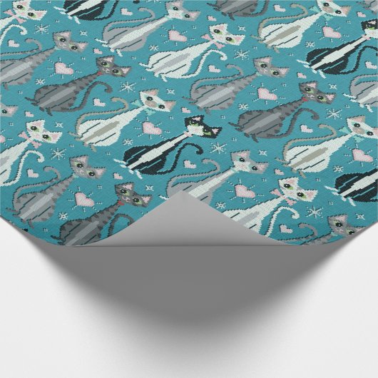 Retro Kitty Cat (faux) Cross Stitch ©studioxtine Cadeaupapier (Hoek)