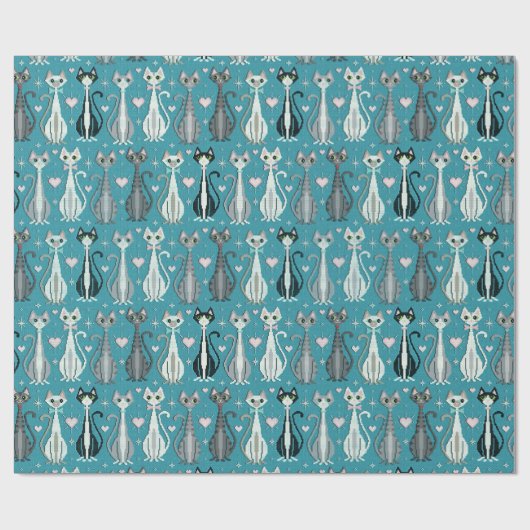 Retro Kitty Cat (faux) Cross Stitch ©studioxtine Cadeaupapier (Vlak)