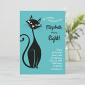 Retro Kitty Cat Kids Birthday Party Kaart (Staand voorkant)