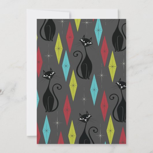 Retro Kitty Cat Kids Birthday Party Kaart (Achterkant)