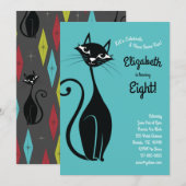 Retro Kitty Cat Kids Birthday Party Kaart (Voorkant / Achterkant)