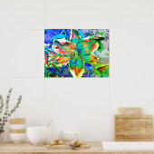 Retro kiwi limoen, abstracte groene blauwgroen tro poster (Keuken)