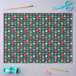 Retro Kladde-ornamenten in rood groen roze goud Tissuepapier