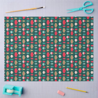 Retro Kladde-ornamenten in rood groen roze goud Tissuepapier