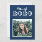 Retro Klas van 2024 Navy Blauwe Foto Afstuderen Kaart (Voorkant)
