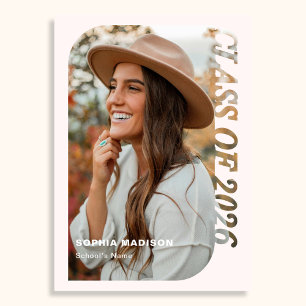 Retro Klas van 2026 Foto Minimalistische Roze Kaart