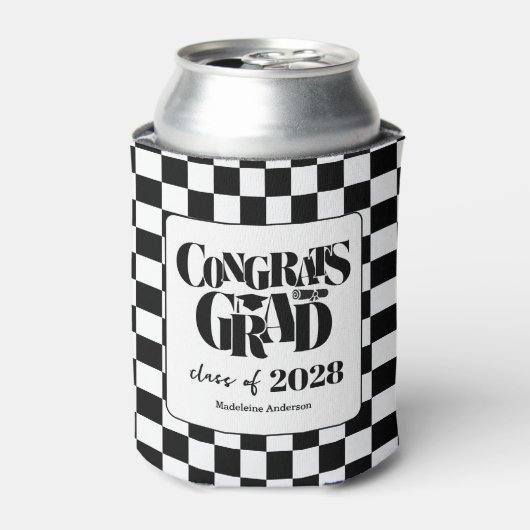 Retro Klas van Congrats Afstuderen Zwart en Wit Blikjeskoeler (Blikje Voorkant)