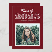 Retro Klasse van 2024 Bourgogne Foto Afstuderen Kaart (Voorkant / Achterkant)