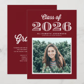 Retro Klasse van 2024 Bourgogne Foto Afstuderen Kaart (Voorkant / Achterkant)