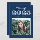 Retro Klasse van 2024 Navy Blue Foto Afstuderen Kaart (Voorkant / Achterkant)