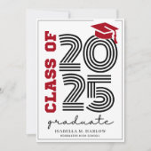 Retro klasse van 2025 rood en zwart Afstudeerder Kaart (Voorkant)