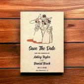 Retro Klassic Comic Wedding Save the Date Kaart