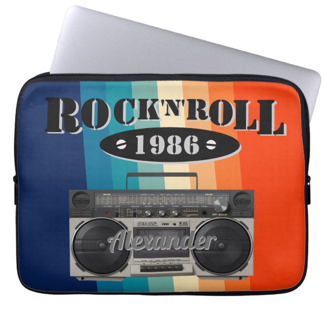 Retro klassiek, boetscapsule, rockmuziek,  laptop sleeve (Voorkant)