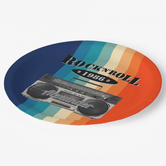 Retro klassiek, boetscapsule, rockmuziek,  papieren bordje (Gekanteld)