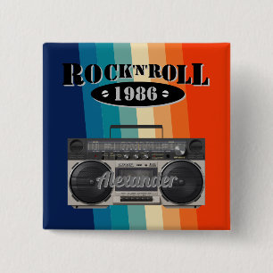Retro klassiek, boetscapsule, rockmuziek, vierkante button 5,1 cm